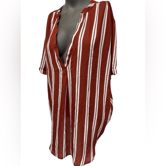 2x Womens Blouse Striped Rue 21 Business Casual Burnt Orange - Picture 2 of 5